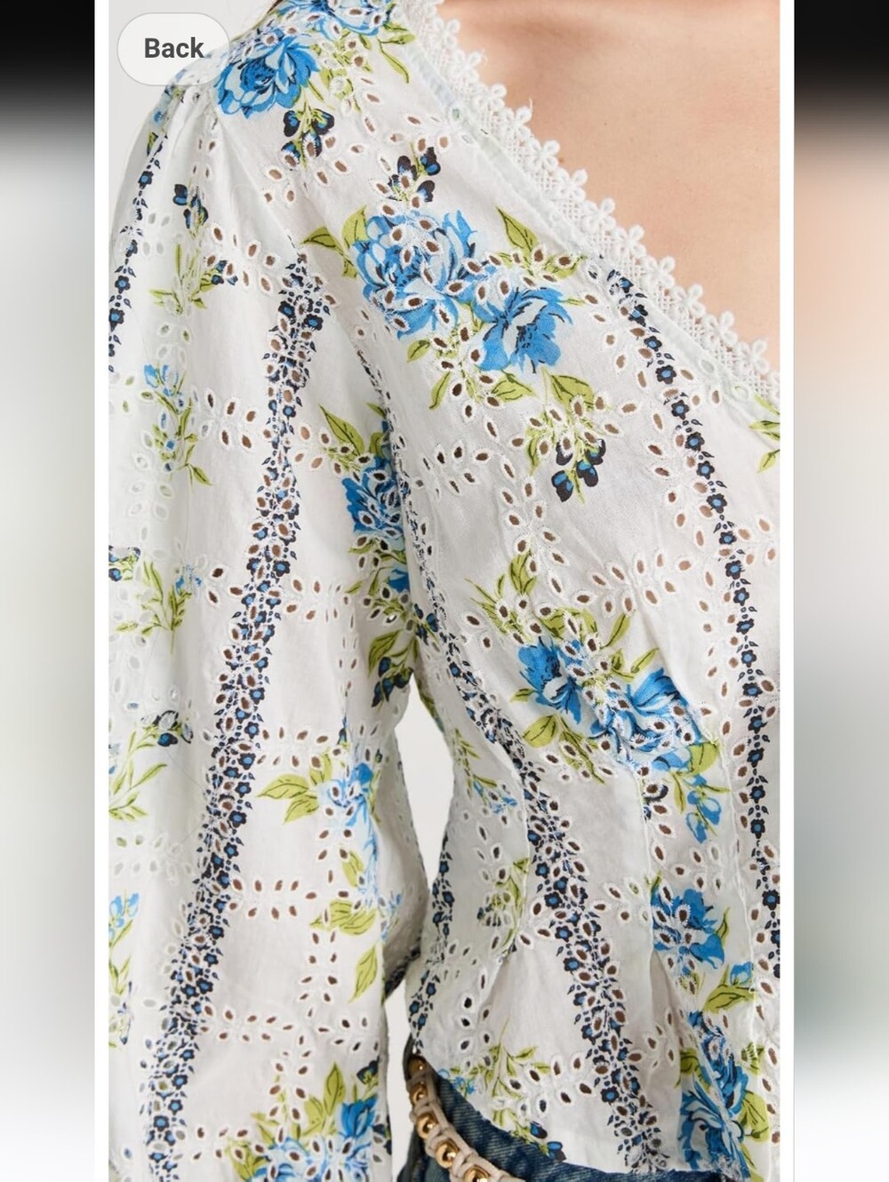 FREE PEOPLE Printed Blossom Floral Eyelet Top Bright White Combo M NWOT SRP$128